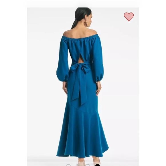 Sachin + Babi Blue Off-Shoulder Bishop Sleeve Gown - Picture 3 of 5